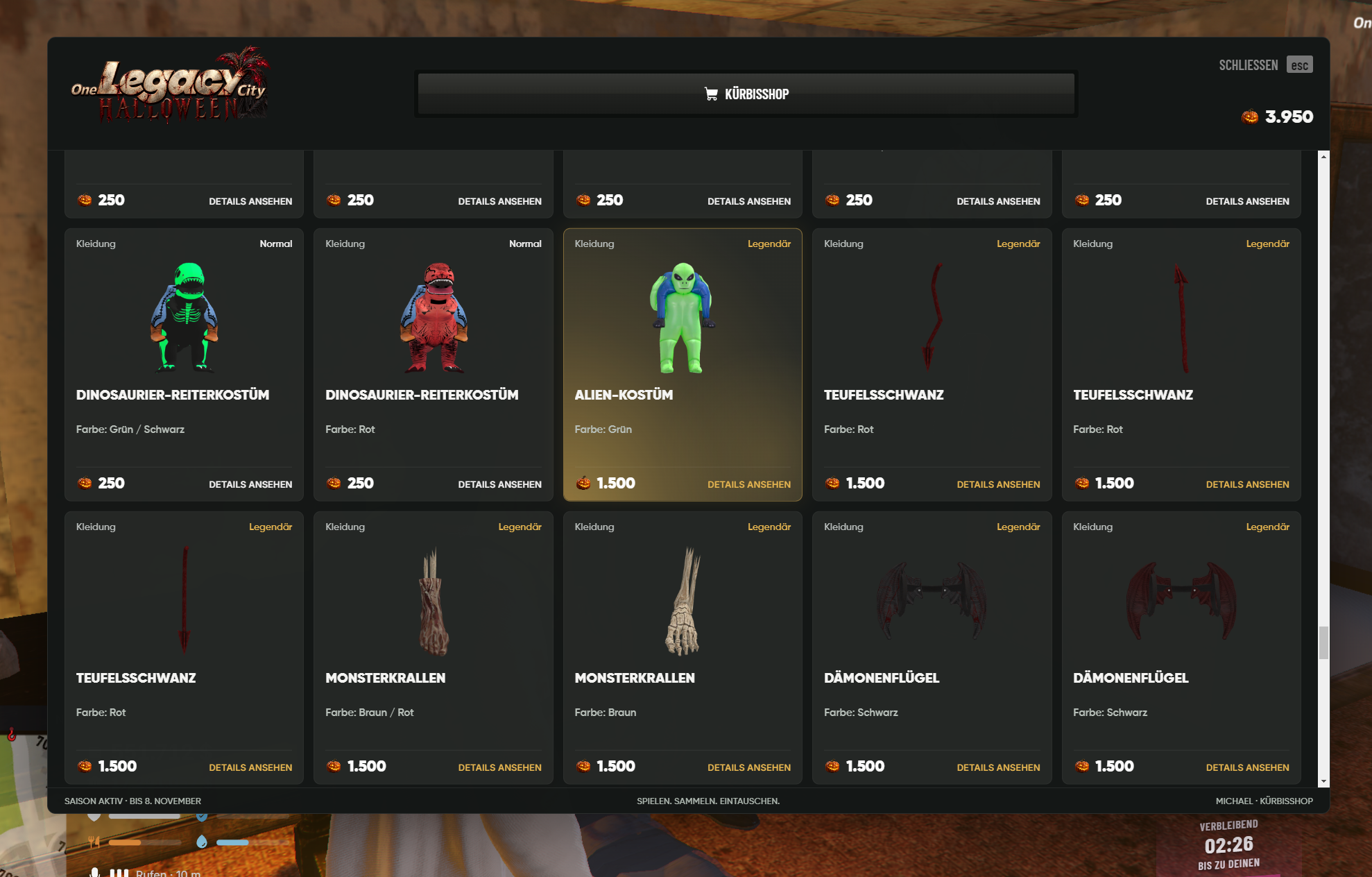 Autumn shop with unique seasonal costumes