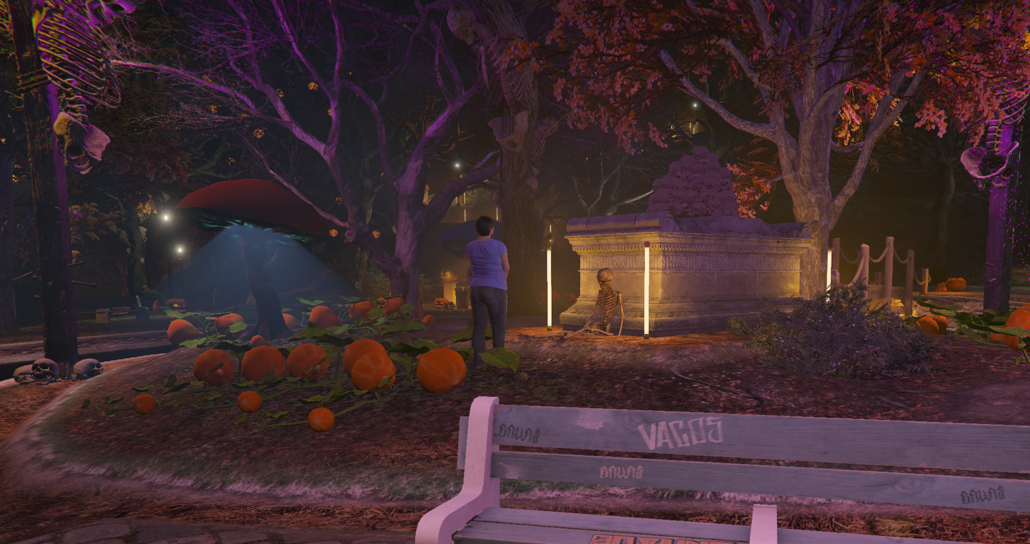 Halloween Festival in New Era Community with illuminated pumpkins and neon lighting