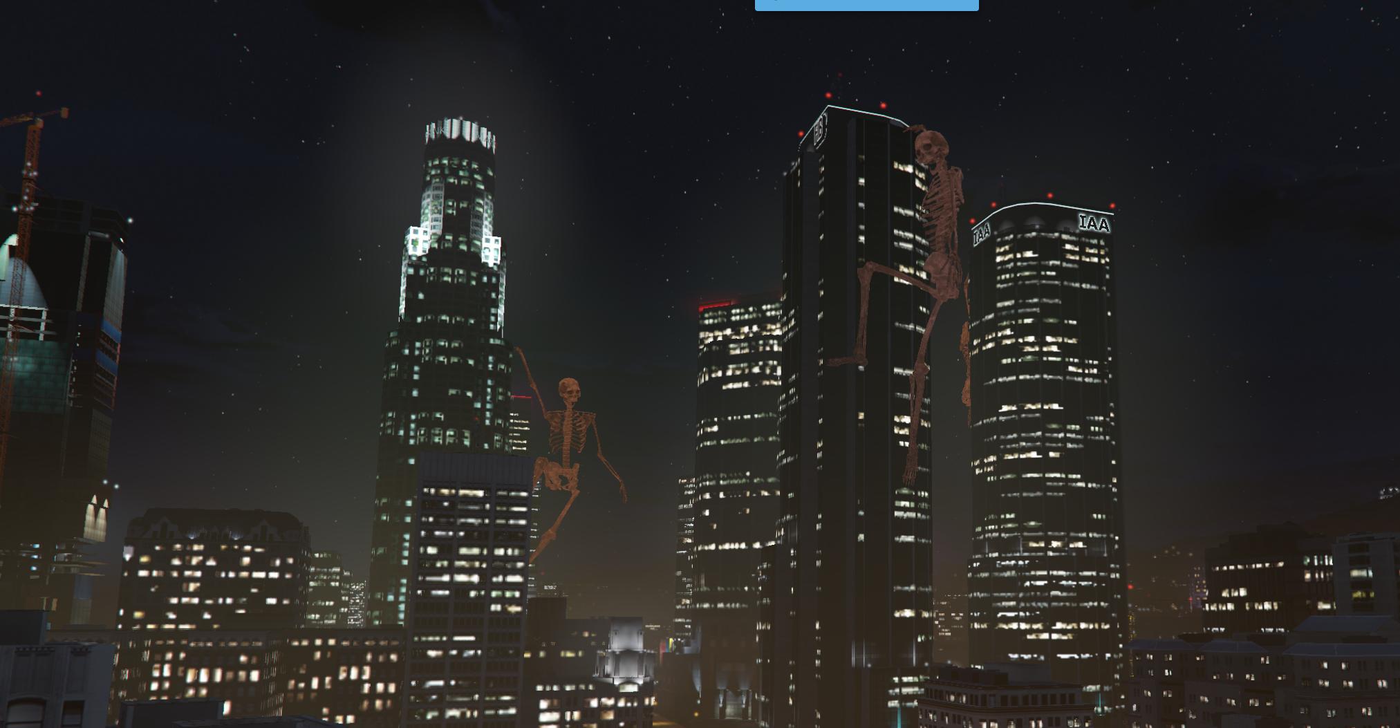 Festive decor between Los Santos skyscrapers